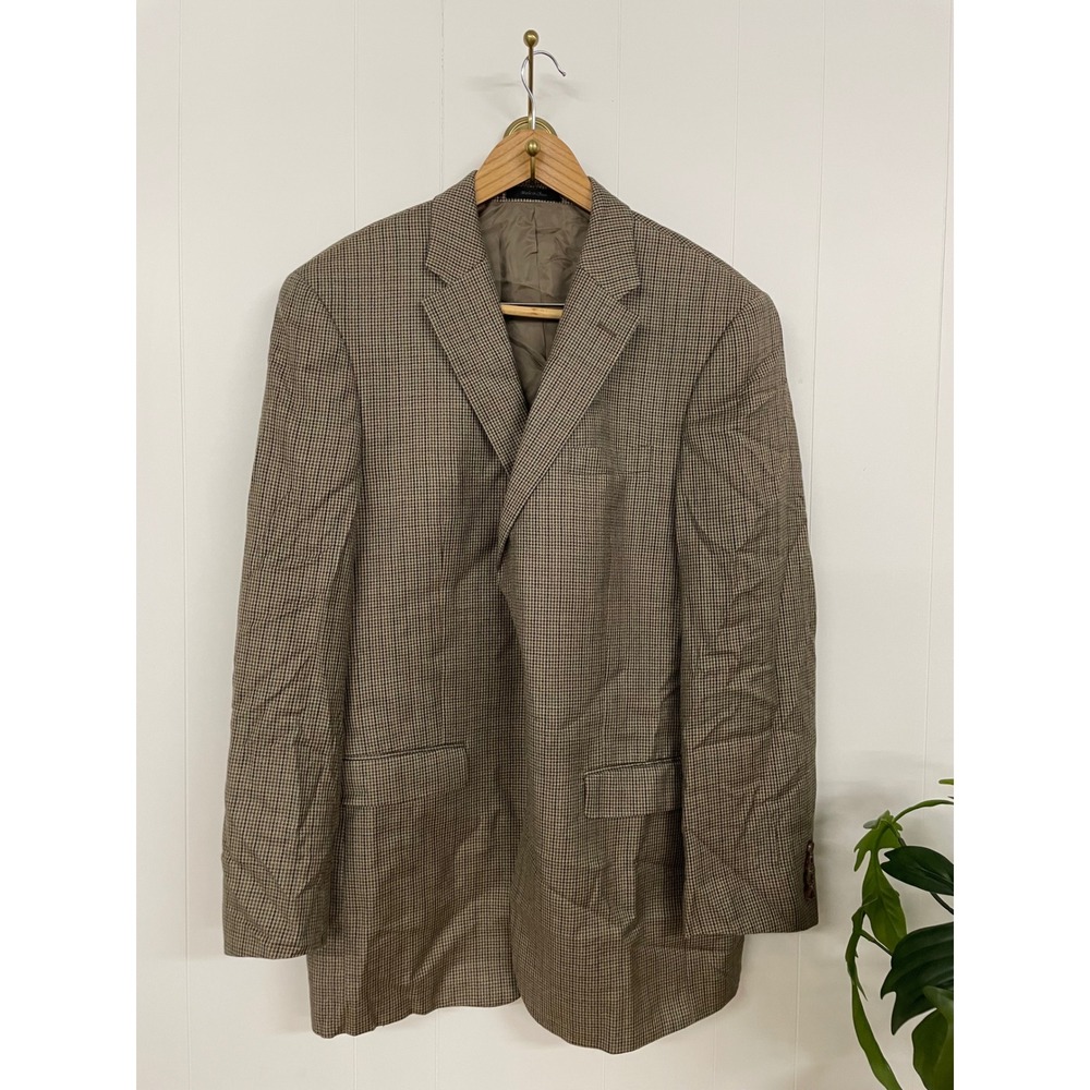 Lauren Ralph Lauren Mens 42L Brown Houndstooth Silk Wool Blend Sport Coat Blazer